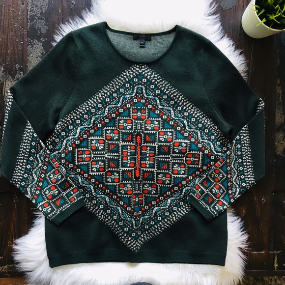 J. Crew Sweaters - J. CREW Merino Wool Green Patterned Sweater XL